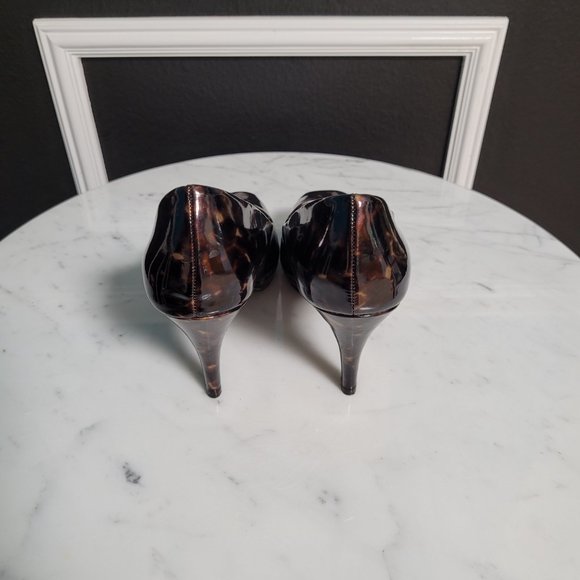 Sam & Libby Brown/Gold Patent Tortoise Peep Toe Pumps size 7 - Picture 5 of 8